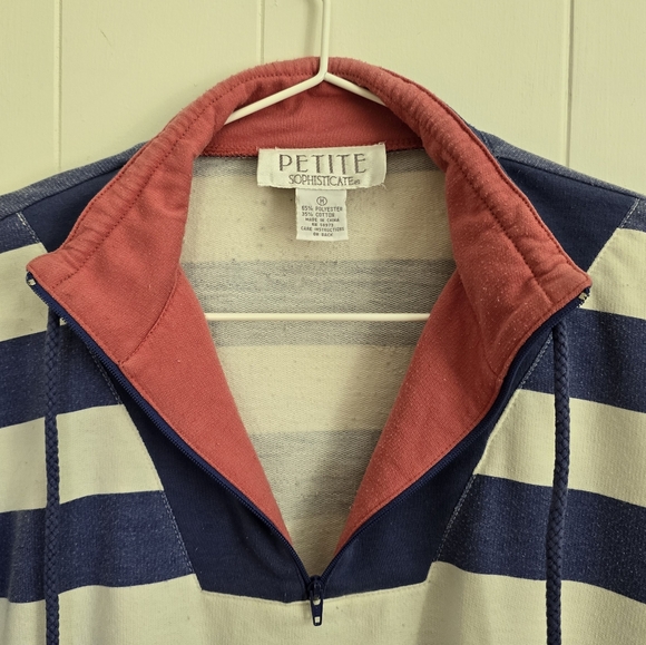 Vintage Petite Sophisticate Size Medium Striped Half-zip Pullover - Picture 2 of 4